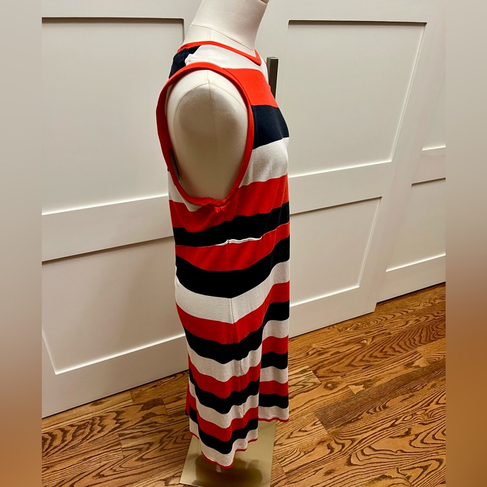 Banana Republic Asymmetrical Orange, Navy, and Cream Dress- Size Large Tall - Picture 12 of 14